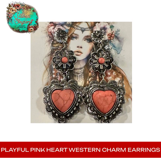 Playful Pink Heart Western Charm Earrings by@Outfy